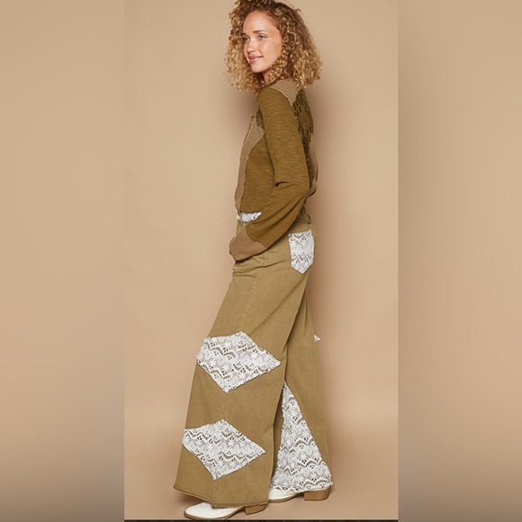 POL Olive and White Wide-Leg Pants - Picture 4 of 5